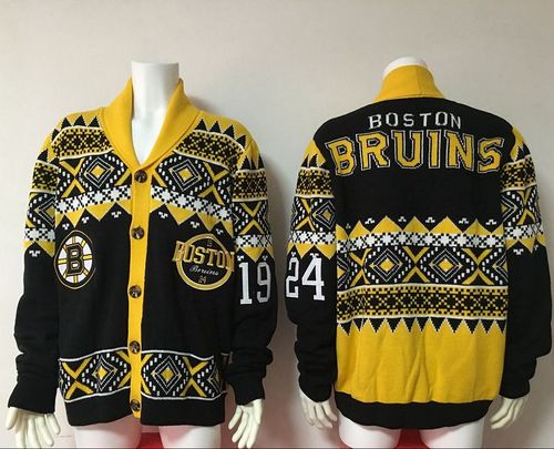 Men's Boston Bruins Black Ugly Sweater Cardigan - Click Image to Close